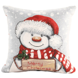 Noel Square Cotton Chenille Merry Xmas Snowman Cushion 43 x 43cm