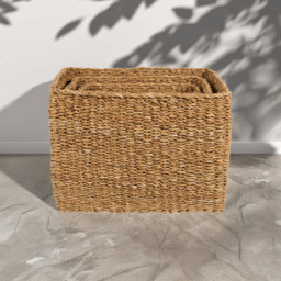 Set of 3 Brown Rectangular Storage Baskets - thumbnail 2