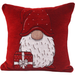 Noel Square Cotton Chenille Red Xmas Gonks Cushion 43 x 43cm