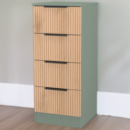 Crowndale Java Slatt Effect and Reed Green 4 Drawer Tall Bedside Cabinet