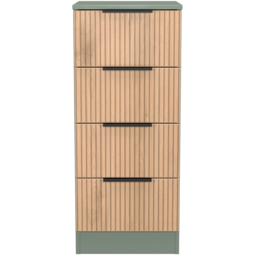 Crowndale Java Slatt Effect and Reed Green 4 Drawer Tall Bedside Cabinet - thumbnail 2
