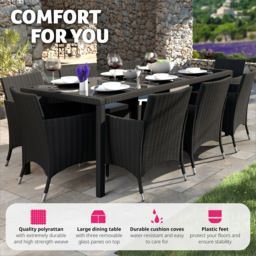 tectake Valencia 8 Seater Black and Grey Garden Furniture Set with Cover - thumbnail 4