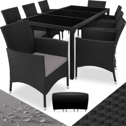 tectake Valencia 8 Seater Black and Grey Garden Furniture Set with Cover - thumbnail 2