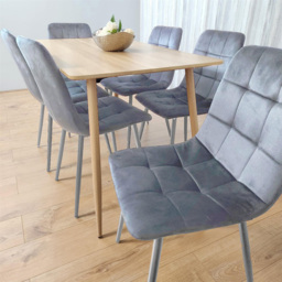 Kosy Koala 6 Seater Velvet Wood Effect Rectangle Dining Set Grey - thumbnail 2