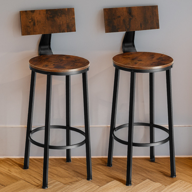 tectake Poole Set of 2 Dark Wood Bar Stools - image 1