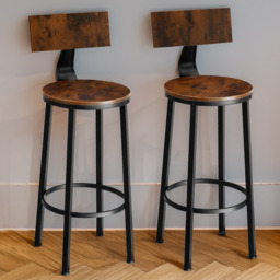 tectake Poole Set of 2 Dark Wood Bar Stools - thumbnail 1