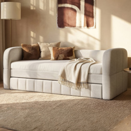 Flair Livia Chenille Cream Day Bed with Trundle - thumbnail 1