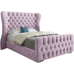 Parma Small Single Pink Soft Velvet Upholstered Bed Frame with Curved Winged Headboard - thumbnail 2