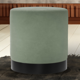 Lara Sage Velvet and Brushed Gold Small Pouffe