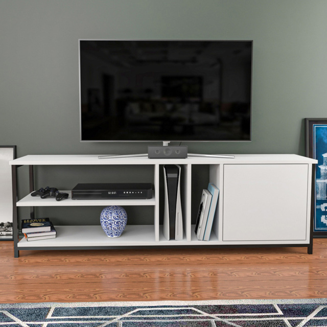 Decorotika Oneida Single Door 4 Shelf Black and White TV Unit - image 1