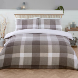 Grey King Size Teddy Fleece Check Duvet Set - thumbnail 1