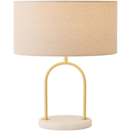 ValueLights Rachel Natural Lamp Shade Brushed Gold Arch Marble Base Table Lamp