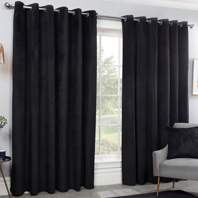 Divante Vermont Velvet Blackout Eyelet Curtain Black 168 x 183cm - image 1