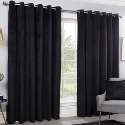 Divante Vermont Velvet Blackout Eyelet Curtain Black 168 x 183cm