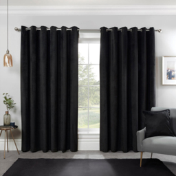 Divante Vermont Velvet Blackout Eyelet Curtain Black 168 x 183cm - thumbnail 2