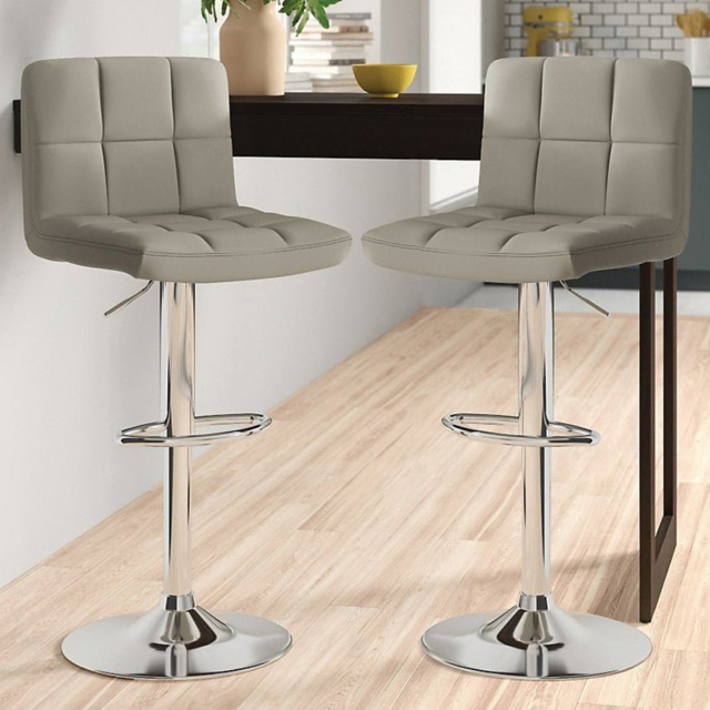 Rattrix Leather Grey Height Adjustable Swivel Bar Stool Set of 2