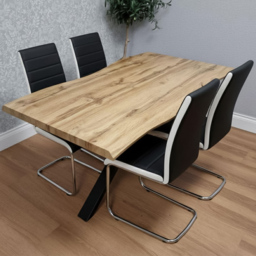 Portland Black and Chrome Faux Leather Padded 4 Seater Dining Set - thumbnail 1