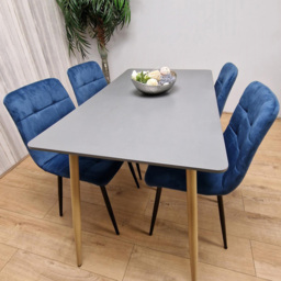Portland 4 Seater Velvet Dining Set Grey and Blue