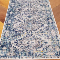 Kukoon Bordered Geometric Distressed Navy Blue and Grey Rug 240 x 60cm - thumbnail 3
