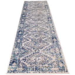 Kukoon Bordered Geometric Distressed Navy Blue and Grey Rug 240 x 60cm - thumbnail 1