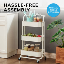 House of Home 3 Tier White Storage Cart with Wheels - thumbnail 2
