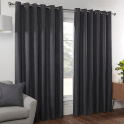 Divante Hoxton Charcoal Blackout Eyelet Curtains 229 x 229cm