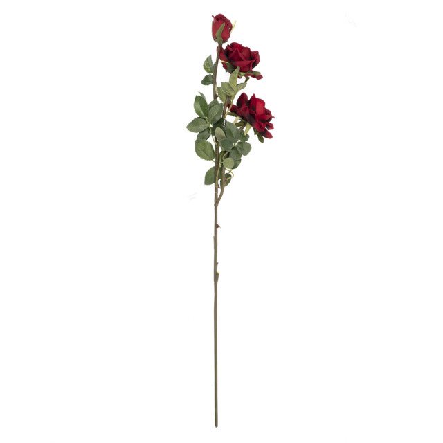 Silk Open Red Rose Spray Single Stem Artificial Flower
