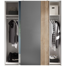 Julian Bowen Berno Light Oak and Dark Grey 2 Door Mirrored Sliding Wardrobe - thumbnail 4