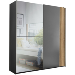 Julian Bowen Berno Light Oak and Dark Grey 2 Door Mirrored Sliding Wardrobe - thumbnail 2