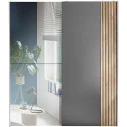 Julian Bowen Berno Light Oak and Dark Grey 2 Door Mirrored Sliding Wardrobe - thumbnail 3