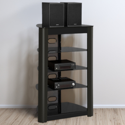 Centurion Supports Zinnia 5 Shelf Black Glass with Gloss Black Facia Multimedia Stand