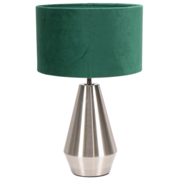 ValueLights Jax Forest Green Velvet Shade Brushed Chrome Touch LED Table Lamp