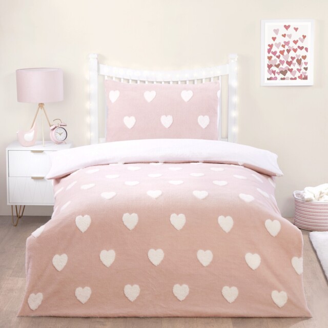Heart Fleece Jacquard Duvet Set Blush Single - Blush - image 1