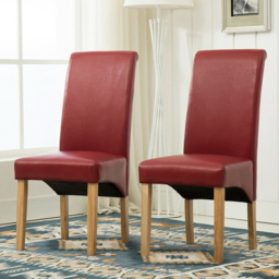 Red Faux Leather High Back Dining Chair Set of 2