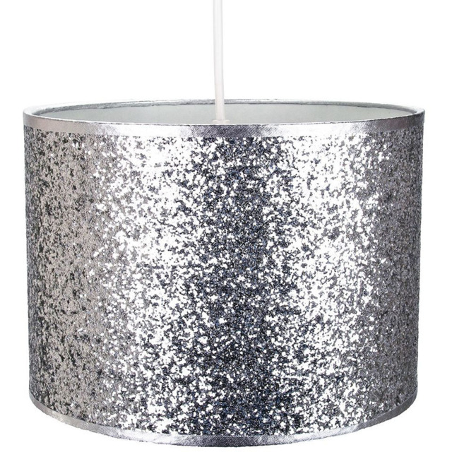 Happy Homewares Silver Glitter Fabric Ceiling Pendant Shade - image 1