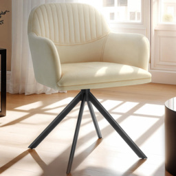 tectake Cream and Black Velvet Swivel Accent Lounge Armchair