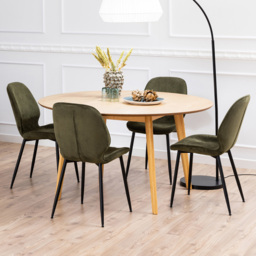 Florence Nagano Femke Oak and Olive Green 4 Seater Round Dining Set - thumbnail 1