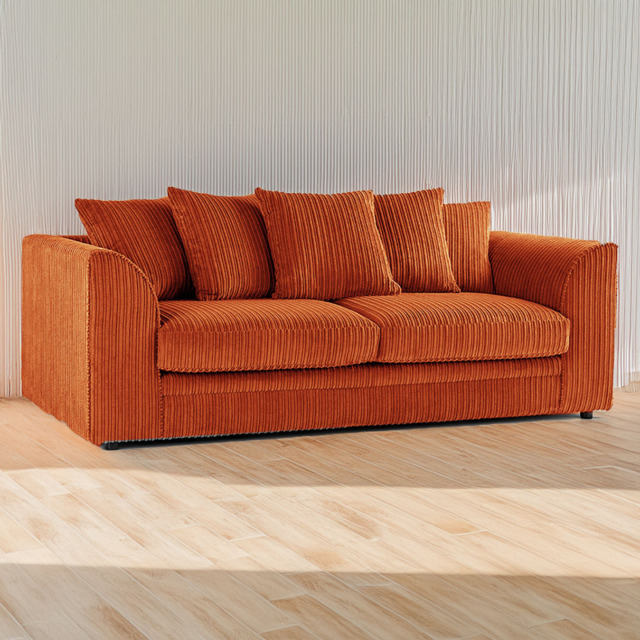Luxor 3 Seater Orange Jumbo Cord Fabric Sofa Set with Scatter Back - image 1