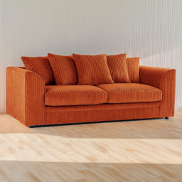 Luxor 3 Seater Orange Jumbo Cord Fabric Sofa Set with Scatter Back
