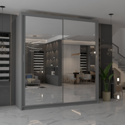 M N Furniture Modern Gala 2 Door Grey Mirrored Sliding Wardrobe 150cm - thumbnail 3