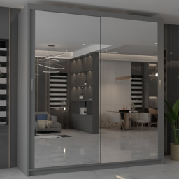 M N Furniture Modern Gala 2 Door Grey Mirrored Sliding Wardrobe 150cm - thumbnail 1