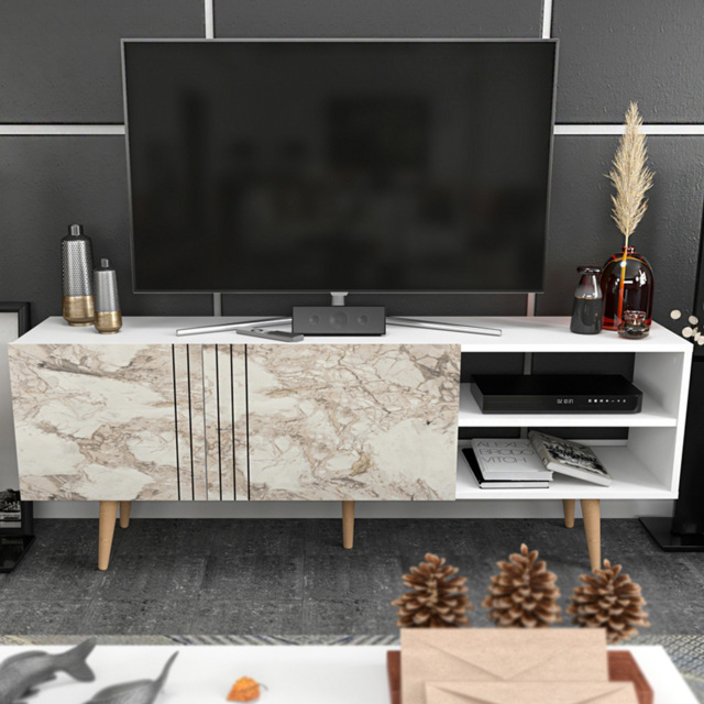 Decorotika Ronas White Marble Wide TV Unit 160cm - image 1