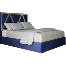 Alison Blue Single Velvet Upholstered Metal Bed Frame with Panelled Headboard - thumbnail 2