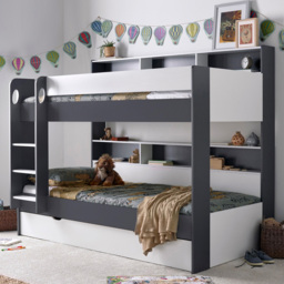 Oliver Grey and White Single Drawer Storage Bunk Bed with Spring Mattresses
