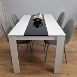 Kosy Koala 4 Seater Faux Leather Dining Set White Black and Grey