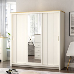 Lexington Cream 3 Door Sliding Mirrored Wardrobe - thumbnail 2