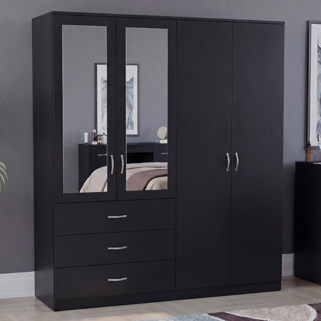 Vida Designs Riano Black 4 Door 3 Drawer Mirrored Wardrobe - image 1