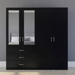 Vida Designs Riano Black 4 Door 3 Drawer Mirrored Wardrobe - thumbnail 3