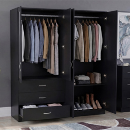 Vida Designs Riano Black 4 Door 3 Drawer Mirrored Wardrobe - thumbnail 4