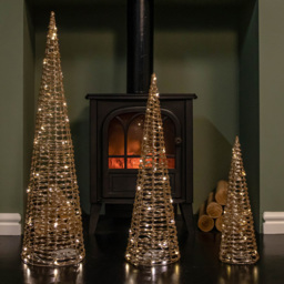 Samuel Alexander Gold Glitter Twist Warm White LED Christmas Cone Trees 3 Pack - thumbnail 1